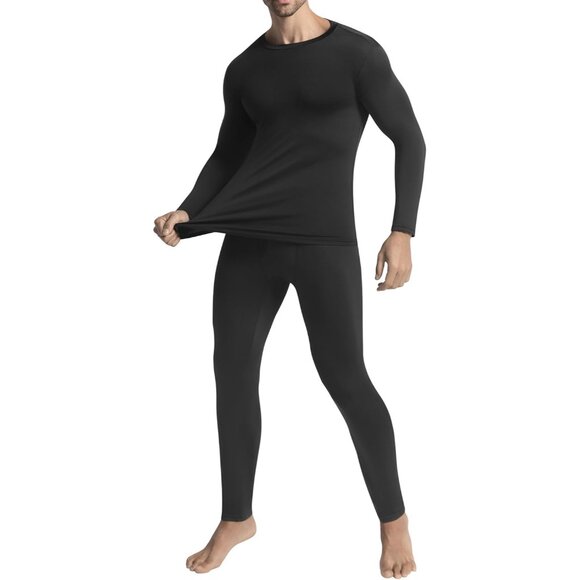 Men's Black Long Johns Imported Thermal Underwear Fleece Lined for Cold Weather - Picture 1 of 6